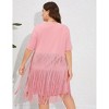 Coolmee Women's Casual Plus Size Midi Dress Round Neck Short Sleeve Fringe Hem Dress Dresses - 4 of 4