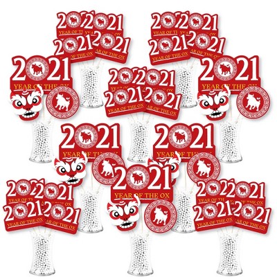 Big Dot of Happiness Chinese New Year - 2021 Year of the Ox Centerpiece Sticks - Showstopper Table Toppers - 35 Pieces