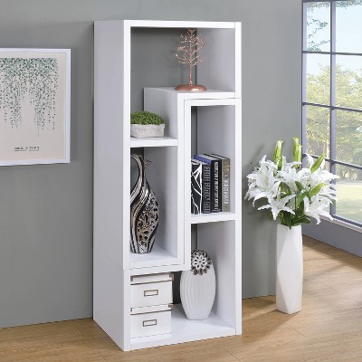 TOAOTBNBO 3-Tier Tall Storage Bookcase, L-shape Bookshelves with Asymmetrical Design, Home Office Display Book Shelf, White