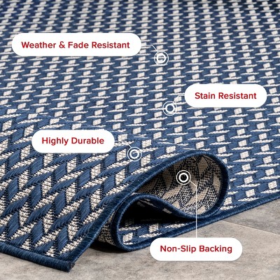 Navy Herringbone Easy-Care Synthetic Indoor/Outdoor Rug, 6'7" x 9'