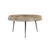 The Urban Port 29" Modern Handcrafted Round Coffee Table Natural Brown Wood Top with Carved Edge Black Iron Legs Brown/Black - 2 of 4