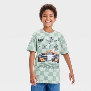 Boys' Indy 500 Checkered Short Sleeve Graphic T-Shirt - Green - 1 of 4