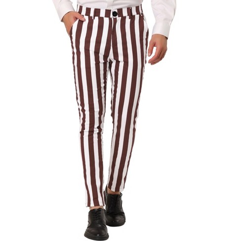 Lars Amadeus Men's Striped Casual Color Block Pants Red Black 32