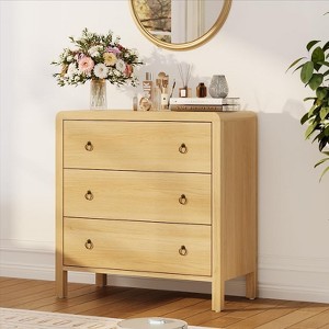 Natural 3 Drawer Dresser, Modern Closet Dressers Chest of Drawers, Wood Storage Dresser Chest of Drawers Clothes Organizer - 1 of 4