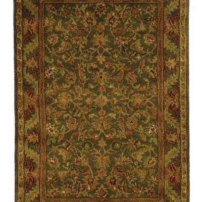 Handmade Green and Gold Tufted Wool Rug, 5' x 8'