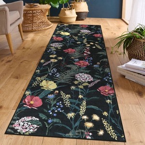 Floral Print Area Rugs Farmhouse Accent Rug with Non-Slip Backing, Washable Soft Low Pile Indoor Floor Mats for Bedroom, Living Room - 1 of 4