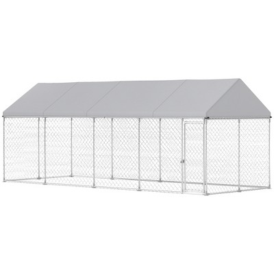 PawHut Outdoor Dog Kennel, Heavy Duty Large Dog Kennel Outside with Waterproof Roof, Secure Latch, Dog Run for Backyard