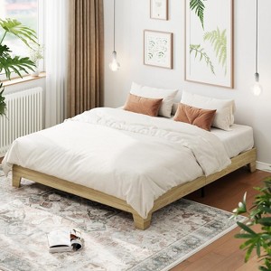 Platform Wood Bed Frame with Wooden Slat and Metal Slat Support, without Headboard, No Box Spring Needed, Easy Assembly - 1 of 4