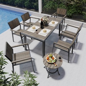 Pamapic 8-Piece Aluminum Outdoor Patio Dining Set with Rectangle Table, Small Side Table and 6-Stackable Chairs - 1 of 4