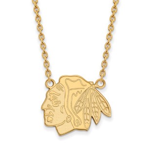 Black Bow Jewelry 14k Yellow Gold Plated Sterling Silver Chicago Blackhawks NHL Necklace 18 Inch - 1 of 4