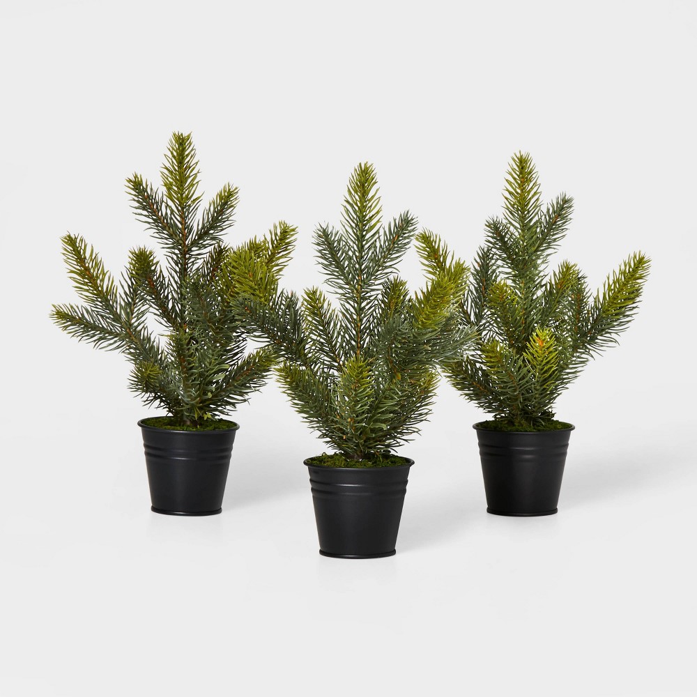  (case of 5 ) Large Greenery Christmas Tree in Black Bucket Decorative Figurine Green - Wondershop  