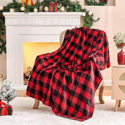 Flannel Blanket for Couch, Red & Black Plaid Fleece Throw Blanket, Soft & Warm Buffalo Plaid Decor Gift Blanket for Women, Men Christmas Gift.