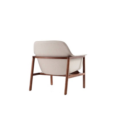 Mid-Century Cream Linen and Walnut Wood Accent Chair