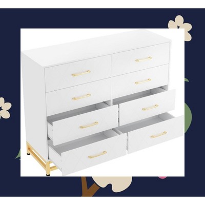 Garvee Dresser TV Stand - 8 Drawer Wooden Chest of Drawers, Modern Entertainment Center with Metal Handles & Legs