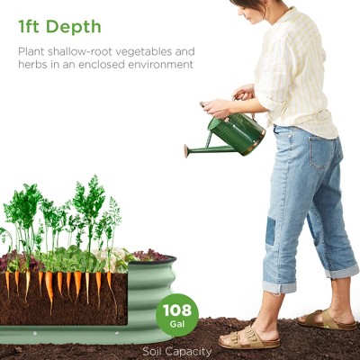 Sage Green 8x2x1ft Metal Oval Raised Garden Bed Planter