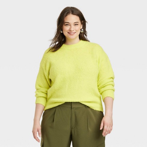 Women's Crewneck Brushed Pullover Sweater - A New Day™ Lime 3x : Target