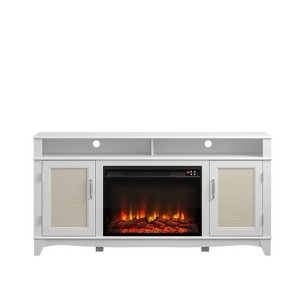 63" Rustic Style TV Stand for TVs up to 65" with Electric Fireplace White - Festivo: Media Storage, Adjustable Shelves - 1 of 4