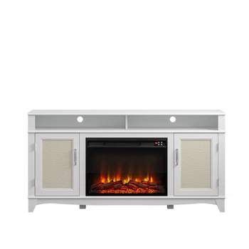 63" Rustic Style TV Stand for TVs up to 65" with Electric Fireplace White - Festivo