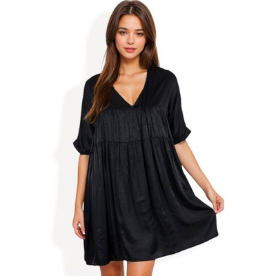 Anna-Kaci Women's V-Neck Short Sleeve Babydoll Dress with Flowing Silhouette for Casual Looks