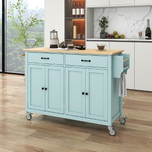 Mobile Kitchen Island Cart, Rolling Kitchen Island With 2 Drawers, 4 Doors Cabinet, Kitchen Island on Wheels for Hotel Kitchen Dinning Room - 1 of 4