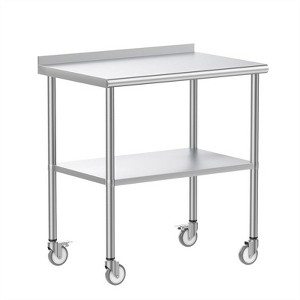 Winado 72 in. Stainless Steel Table With Undershelf, Backsplash and Wheels - 1 of 4