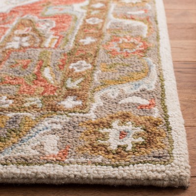 Ivory and Red Hand-Tufted Wool Square Area Rug, 6'x6'