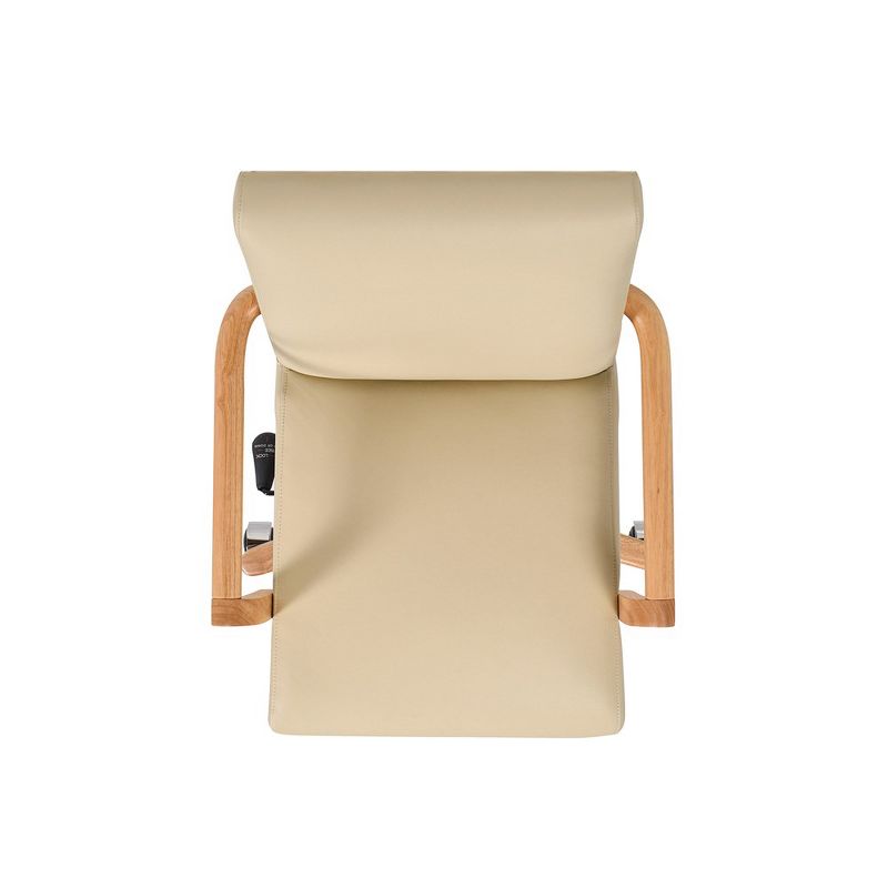 Dumont Modern Farmhouse High Back Executive Home Office Chair, Neutral Cream Beige Leather & Natural Wood, 4 of 8