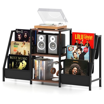 Lerliuo Record Player Stand, Walnut Turntable Stand Holds Up To 160 Albums, Mid-Century Vinyl