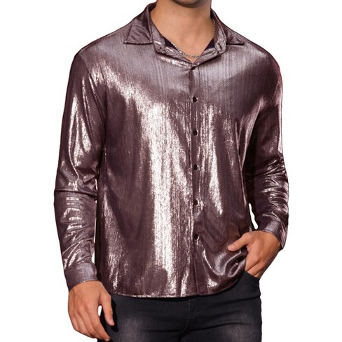 Lars Amadeus Men's Button Down Regular Fit Shiny Party Metallic Shirts - image 1 of 4