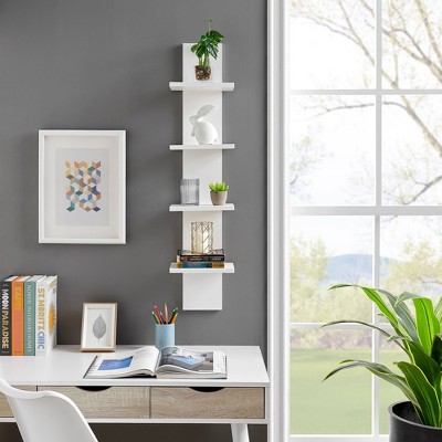 White 4-Tier Floating Wall Shelf with Wood Finish