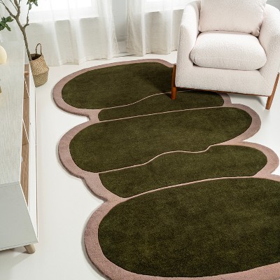 Whimsical Green and Pink Handwoven Wool Kids Rug