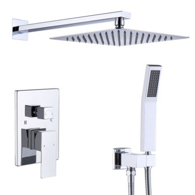 Wall-Mounted Shower Faucet Combo Set with Rainfall Shower Head and Detachable Handheld Shower