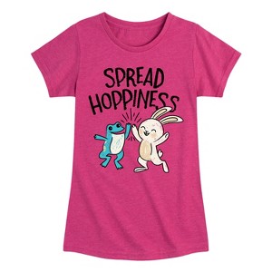 Girls' - Instant Message - Frog and Bunny Spread Hoppiness Fitted Short Sleeve Graphic T-Shirt - 1 of 4