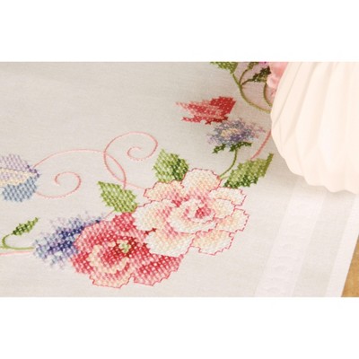 Vervaco Stamped Tablecloth Embroidery Kit 32"X32"-Flowers & Butterflies