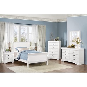 APRILSOUL White Finish Twin Size Bed Traditional Louis Philippe Style Wooden Bedroom Furniture - 1 of 4