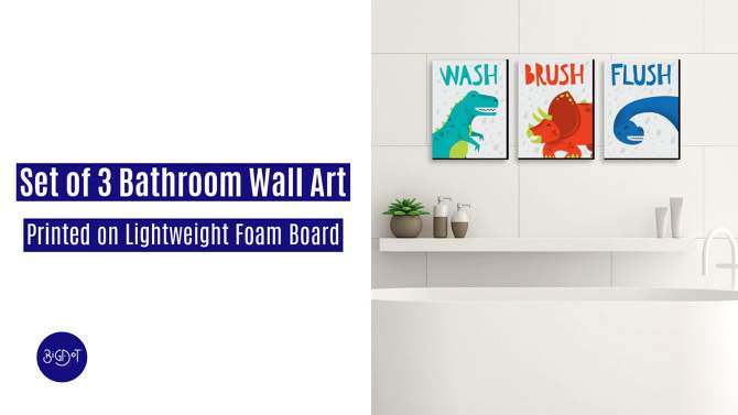 Big Dot of Happiness Roar Dinosaur - Dino T-Rex Kids Bathroom Rules Wall Art - 7.5 x 10 inches - Set of 3 Signs - Wash, Brush, Flush, 2 of 9, play video