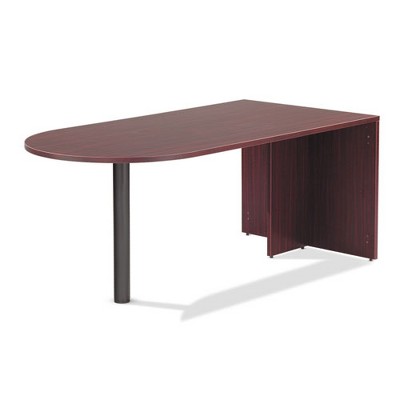 Mahogany Wood D-Top Desk with Metal Base