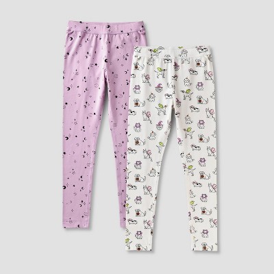 Girls' Adaptive 2pk Halloween Legging's - Cat & Jack™ Lavender/Cream