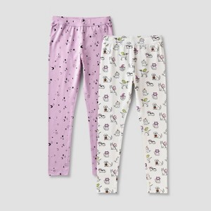 Girls' Adaptive 2pk Halloween Legging's - Cat & Jack™ Lavender/Cream - 1 of 3