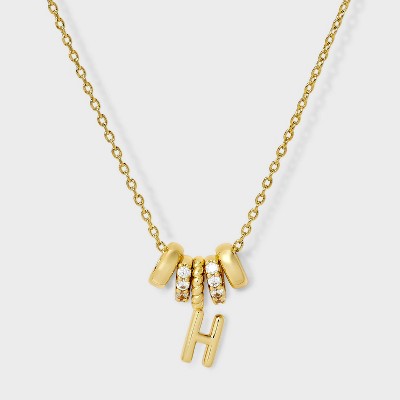 14K Gold Dipped Cubic Zirconia Rondelle Initial Necklace - A New Day™ Gold