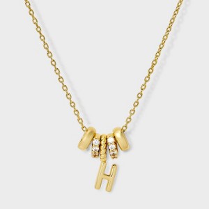 14K Gold Dipped Cubic Zirconia Rondelle Initial Necklace - A New Day™ Gold - 1 of 4