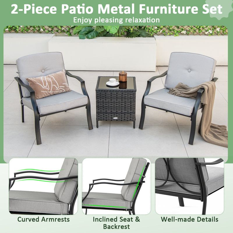 Costway 4 PCS Patio Metal Chairs Outdoor Dining Seat Heavy Duty with Cushions Garden Gray, 5 of 9