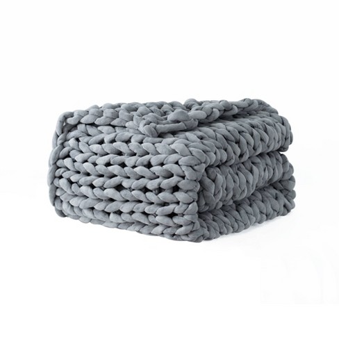Gravity Chunky Knit Blanket Soft Grey