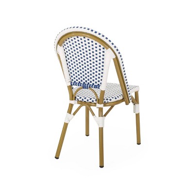 Set of 4 Blue and White Bamboo Print Armless Bistro Chairs