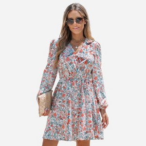Women's Long Sleeve Elastic Waist Ditsy Floral Dress - Cupshe - 1 of 4