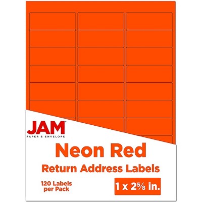 JAM Paper Laser/Inkjet Mailing Address Labels 1 x 2 5/8 Neon Red 354328230