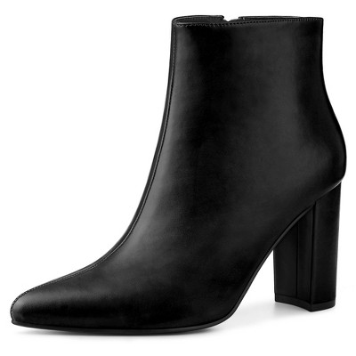 Allegra K Women's Pointed Toe Zipper Chunky Heel Ankle Boots