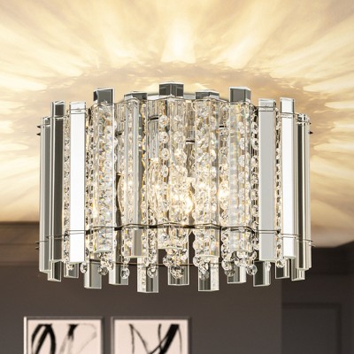 Rennnsan Vinarae 14"W 4-Light Drum Crystal Modern Glam Dimmable Flush Mount in Silver