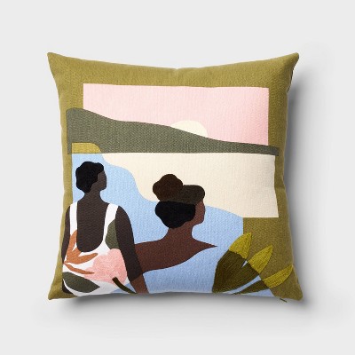 Black History Month 18"x18" Printed and Embroidered Square Throw Pillow with Figures