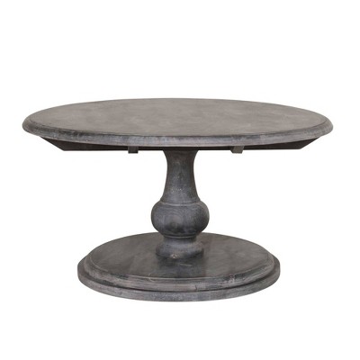 East at Main 37" Round Coffee Table Black: Mango Wood, Satin Finish, Pedestal Base, 19" Height